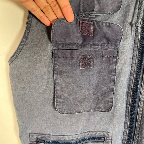 Vintage Banana Republic Women's Blue Safari Cargo Vest L Hoodie Full Zip - Picture 7 of 11